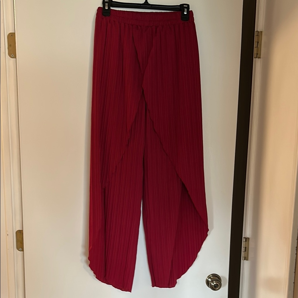 Red Wide Leg Pants with Flowing Design